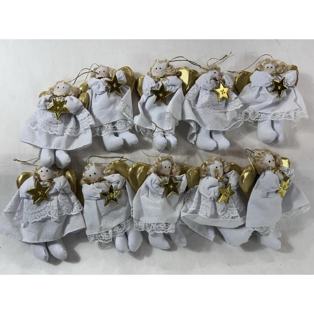 Vintage Lot of 10 Four Star International Plush Angel Christmas Ornaments 2000